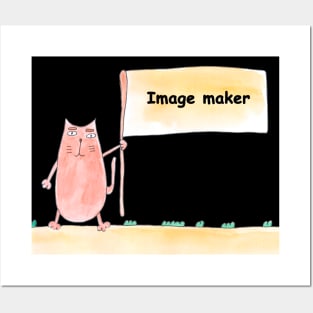 Image maker, profession, work, worker, professional, cat, humor, fun, job, humorous, watercolor, animal, character Posters and Art